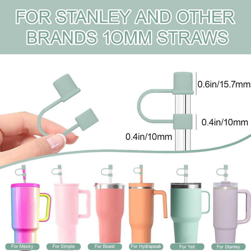 GGDECA 7Pcs Straw Cover Cap for Stanley Cup,Simple 10mm(0.4inch) Silicone Straw Toppers for Stanley 40&30oz Tumbler Accessories-Green - Image 4